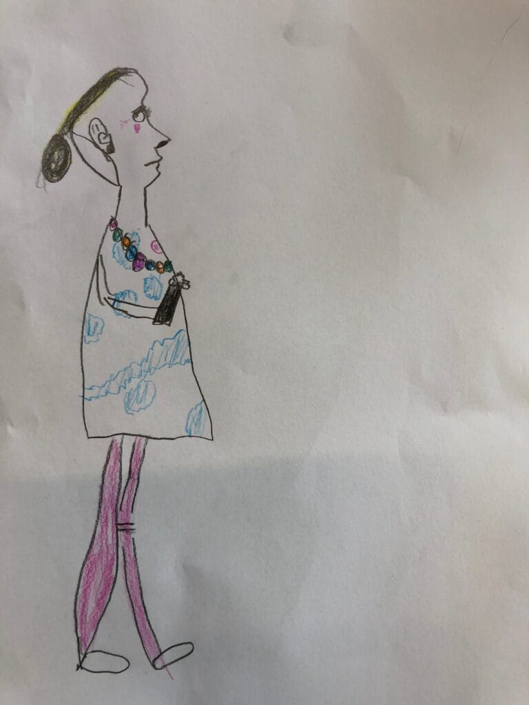 drawing of performance artist lisette ros.