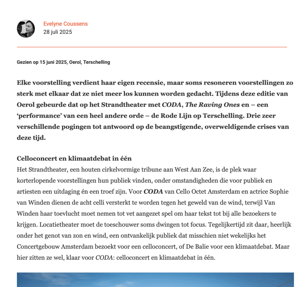 recensie review theaterkrant 'I'll dance as fast as I can--Part 2: The raving ones (maenads)' door Evelyne Coussens