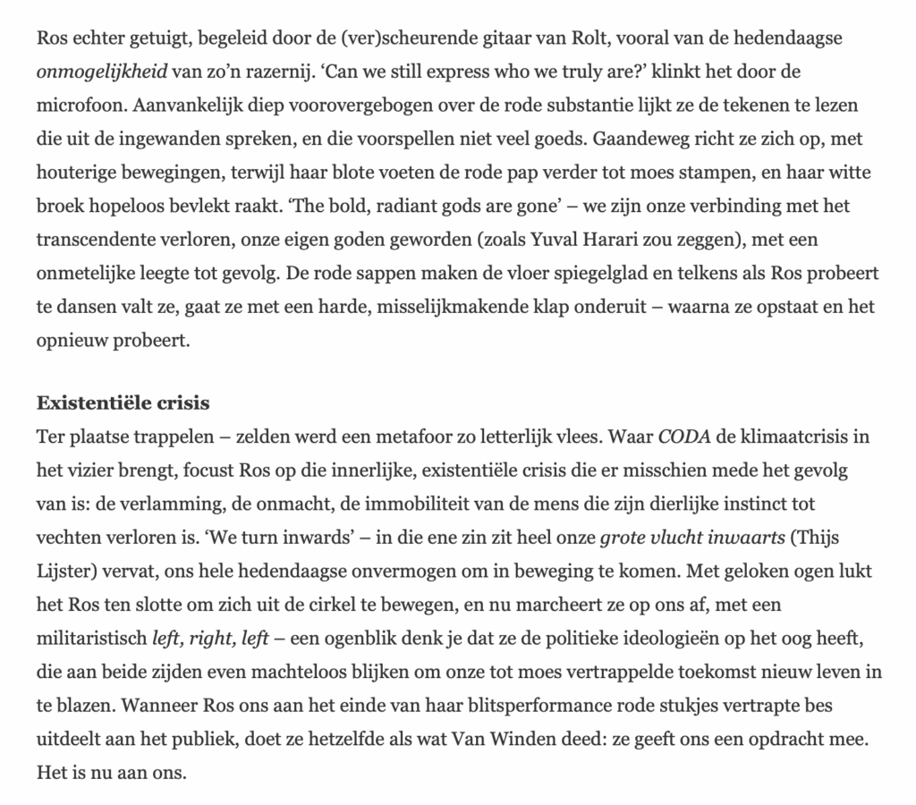 recensie review theaterkrant 'I'll dance as fast as I can--Part 2: The raving ones (maenads)' door lisette ros en gabriel rolt op oerol door Evelyne Coussens