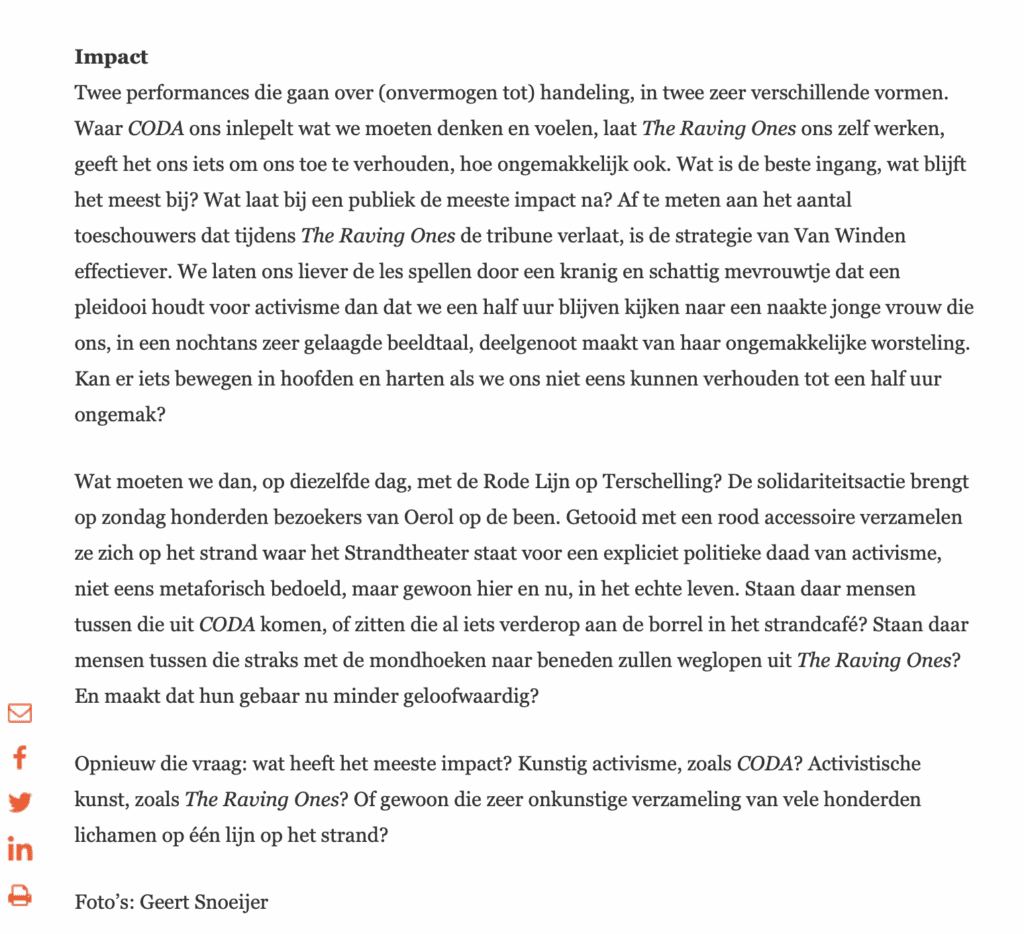 recensie review theaterkrant 'I'll dance as fast as I can--Part 2: The raving ones (maenads)' door performance artist lisette ros